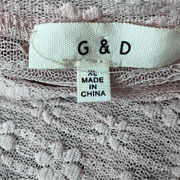 G & D Blush Pink Sheer Lace Crop Top XL Romantic Y2K Feminine Soft Girl Boho - Picture 8 of 9